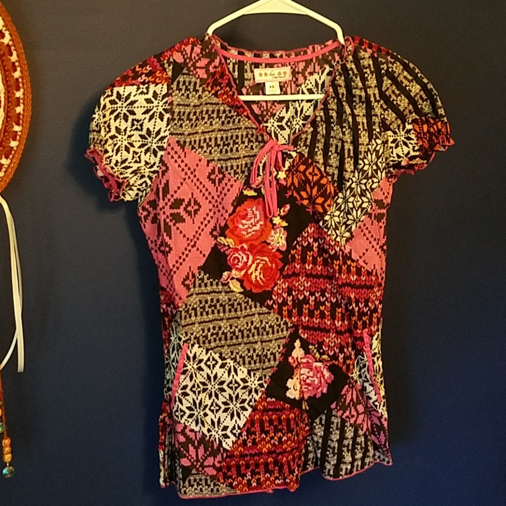 Koi patchwork scrub top xs